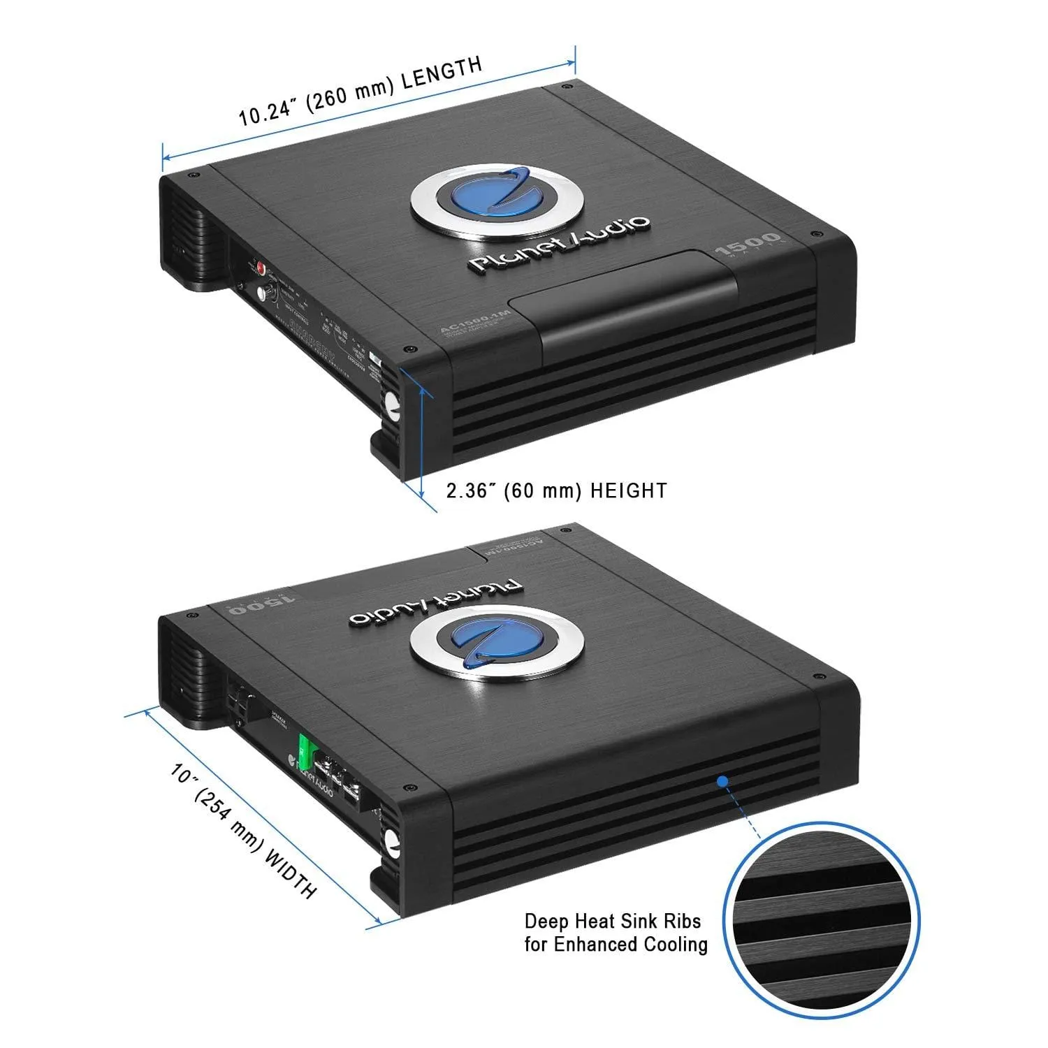Planet Audio AC1500.1M Monoblock Car Amplifier - 1500 Watts Max Power, 2/4 Ohm Stable, Class A/B, Mosfet Power Supply, Remote Subwoofer Control