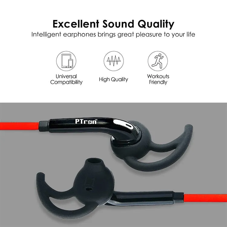 PTron Swift Headset Universal In-Ear Sports Stereo Earphone For All Smartphones (Black/Red)