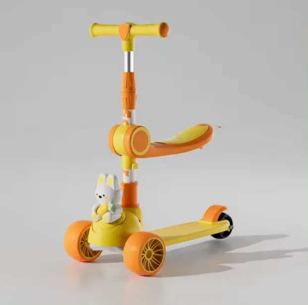Rabbit Design Foldable Kids Scooter With LED Lights - Orange
