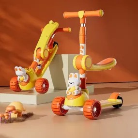 Rabbit Design Foldable Kids Scooter With LED Lights - Orange