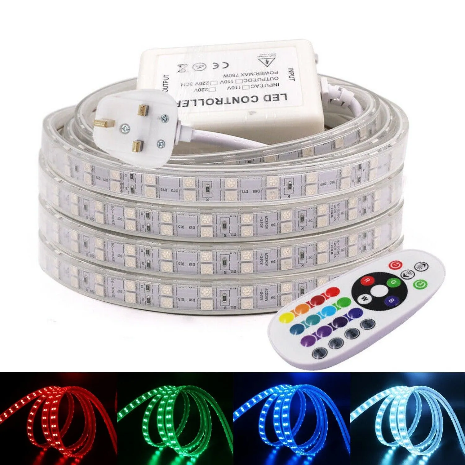 RGB LED Strip 120 LEDs/m 220V IP65 Wireless Bluetooth App Control with Remote