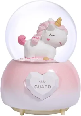 SAMVARDHAN Musical Unicorn Snow Globe for Kids, 100mm Resin Glitter Music Box with Multiple Tunes, Gift for Girls