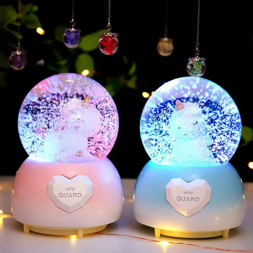 SAMVARDHAN Musical Unicorn Snow Globe for Kids, 100mm Resin Glitter Music Box with Multiple Tunes, Gift for Girls
