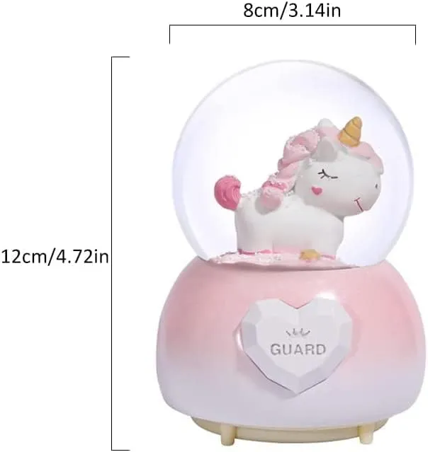 SAMVARDHAN Musical Unicorn Snow Globe for Kids, 100mm Resin Glitter Music Box with Multiple Tunes, Gift for Girls