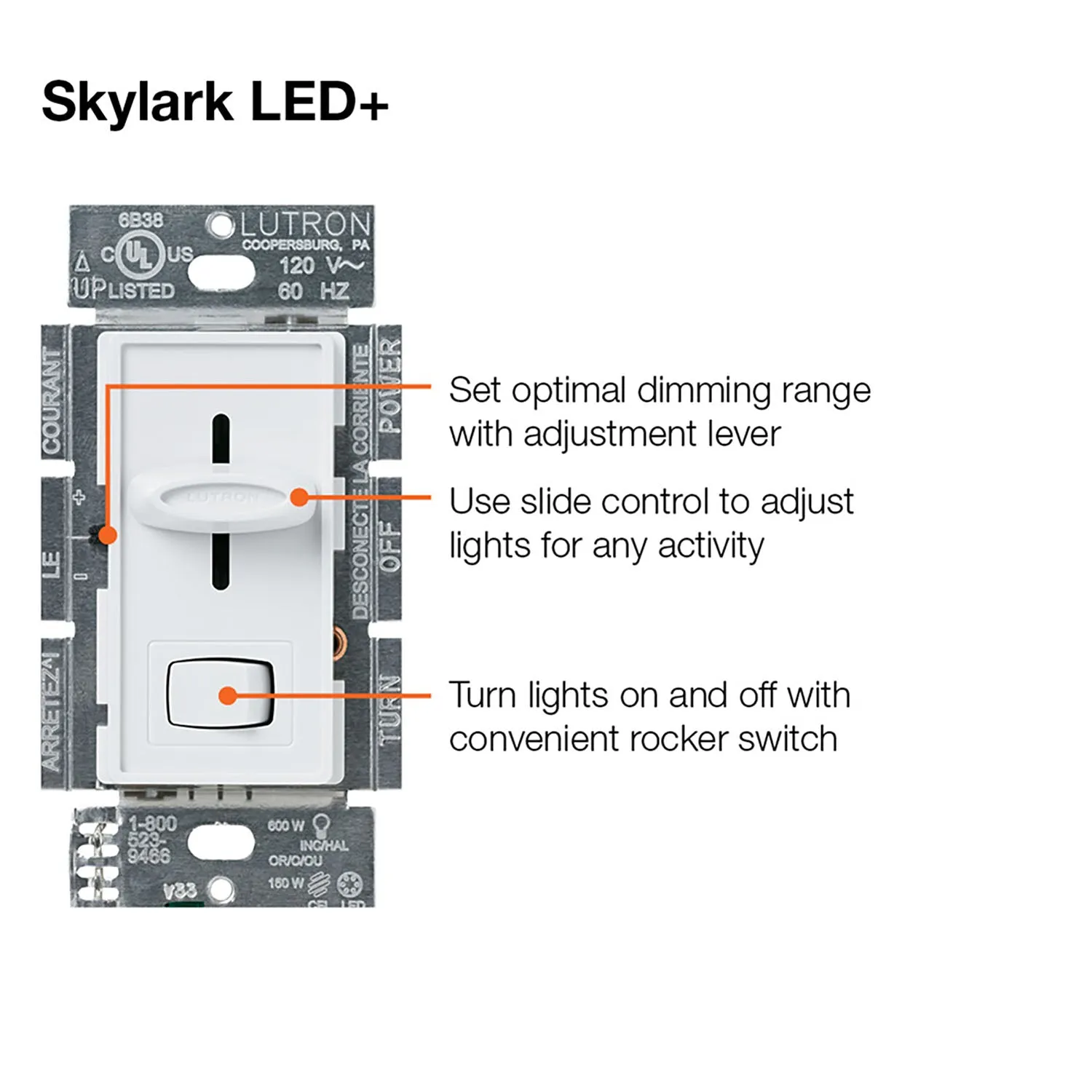 Skylark LED  Dimmer Switch, 150-Watt, Single Pole or 3-Way, White
