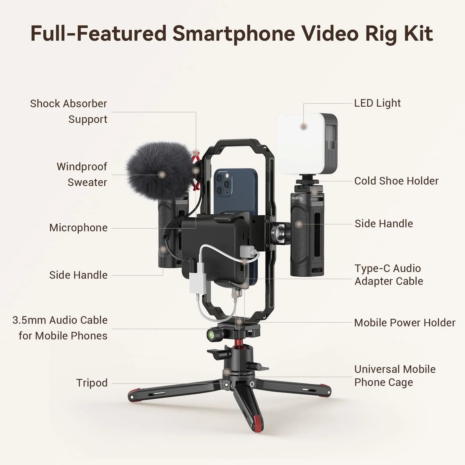 SMALLRIG 3384-US Professional Phone Video Rig Kit for Vlogging & Live Streaming, Black