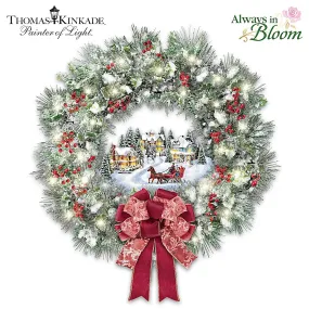 The Bradford Exchange A Holiday Homecoming Lighted Musical Wreath Holiday Village Christmas Decoration by Thomas Kinkade 14-Inches