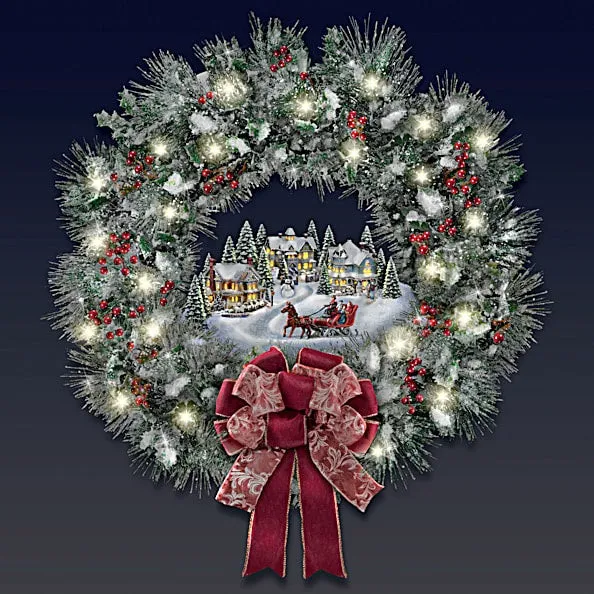 The Bradford Exchange A Holiday Homecoming Lighted Musical Wreath Holiday Village Christmas Decoration by Thomas Kinkade 14-Inches