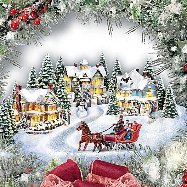 The Bradford Exchange A Holiday Homecoming Lighted Musical Wreath Holiday Village Christmas Decoration by Thomas Kinkade 14-Inches
