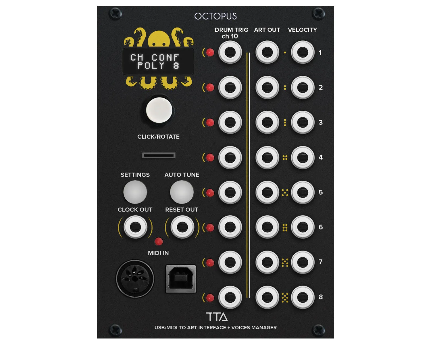 Tiptop Audio Octopus - USB/Midi to ART Interface   Voice Manager