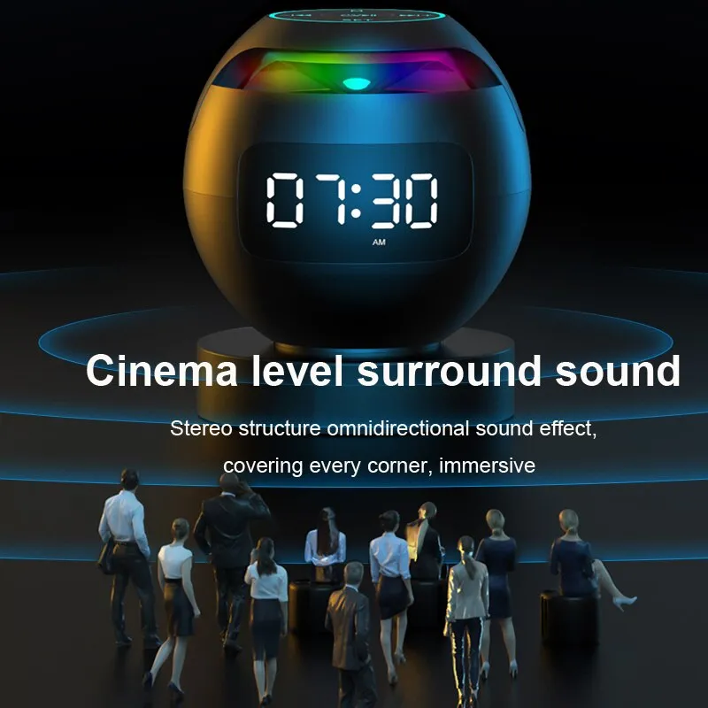 Wireless Speaker Mini Bluetooth Speaker Ture Wireless BT5.0 HIFI Smart Column with LED Display Alarm Clock Clear Stereo Sound