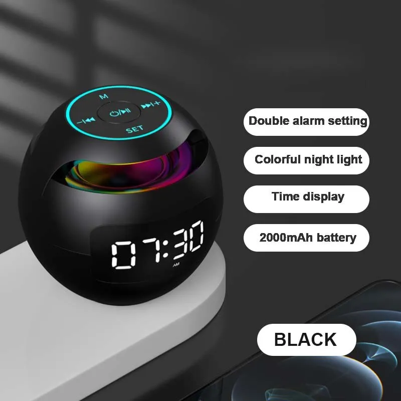 Wireless Speaker Mini Bluetooth Speaker Ture Wireless BT5.0 HIFI Smart Column with LED Display Alarm Clock Clear Stereo Sound